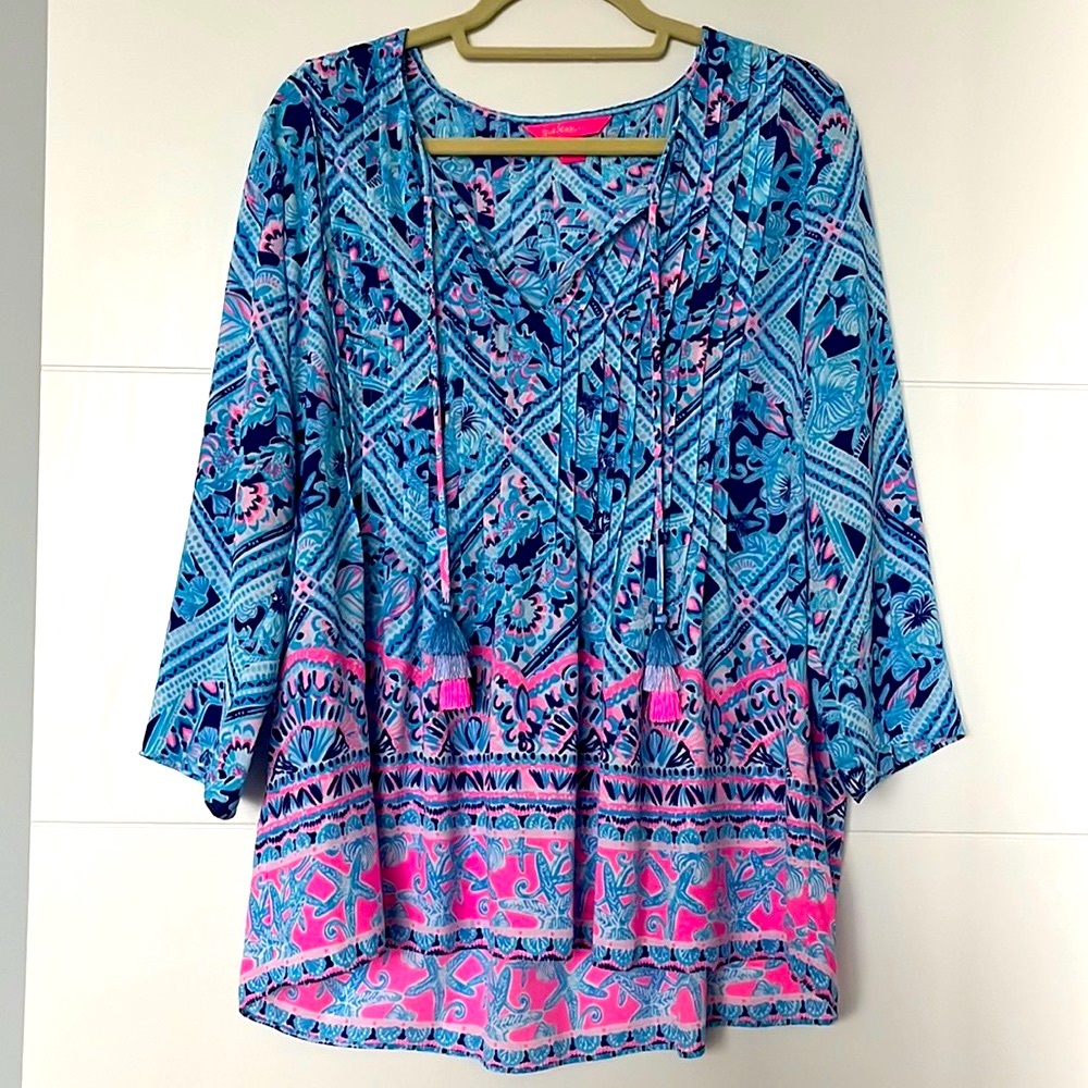Lilly Pulitzer Marilina chiffon tunic top with tassels